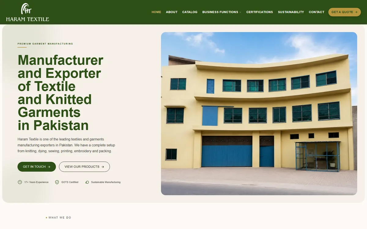 Homepage of the Haram Textile website