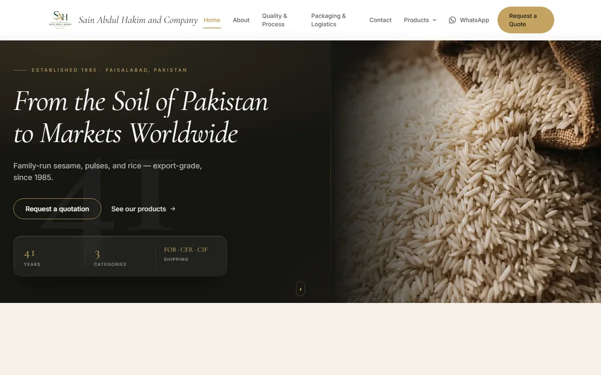 Homepage of the Sain Abdul Hakim and Company website